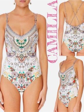 Camilla White Multicolor Embellished One-Piece Swimsuit
